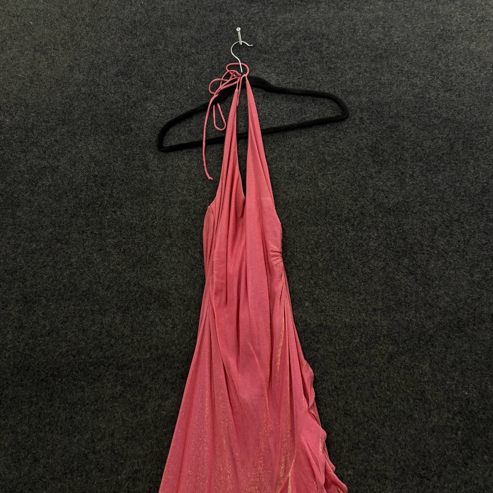 Vintage City Triangles Pink Gold Sparkle Halter Ruffle Maxi Dress Y2K M